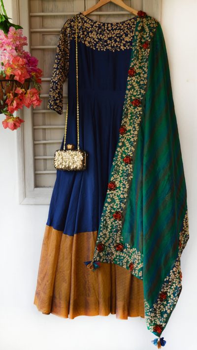 Blue and mustard anarkali
