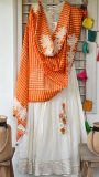 Offwhite anarkali with vintage check embroidered dupatta