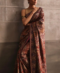A Burgundy Silk Saree Adorned with Kasab Tilla Hand Embroidery