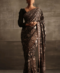 Charcoal Black Silk Saree Featuring Fine Parsee Gara Embroidery