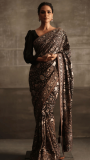 Charcoal Black Silk Saree Featuring Fine Parsee Gara Embroidery