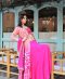 Fuschia pink shaded gotta long jacket with flared lehenga and gotta border duppatta
