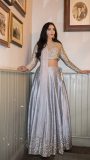 Grey rawsilk lehnga with sequins work