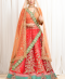 Heavy emb red lehnga with orange blouse and two dupattas