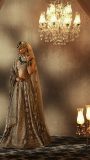 Heavy embroidered lehnga in beige and a gold