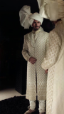 Ivory all over embroidered sherwani