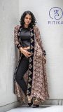 Long Kalamkaari georgette jacket with a stretch crop top and trouser