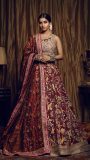 Maroon bird embroidery lehnga with beige blouse and maroon heavy embrodered dupatta