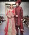 Maroon silk embroidered groom sherwani