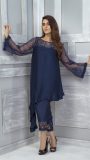 Midnight blue assymetrical kurti with cigarette trousers