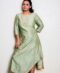 Mint green Chanderi silk asymmetrical dress embedded with French knot work