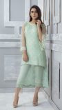 Mint green assymmetrical formal kurti with cigarette trousers
