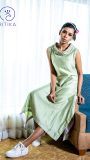 Mint green cowl neck dress embedded with French knot, in Chanderi silk