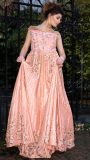 Pastel pink heavy embroidered offshoulder gown