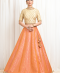 Peach benarasi lehnga with pink brocade dupatta