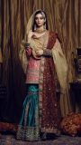 Pink jamewar kurti with green gharara