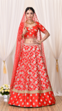 Red banarasi lehnga with embroidered dupatta