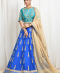 Royal blue lehnga with turquoise embroidered blouse and beige dupatta