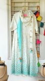Aqua blue embroidered kurta with shaded dupatta