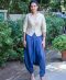 Benarasi weave collared jacket paired with satin harem pants