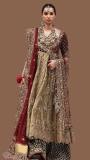 Bridal Peshwas with Maroon Dupatta and Farshi Sharara