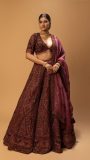 Burgundy Organza Silk Lehenga