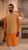 Canary Yellow Motif-Kissed Mens Waistcoat