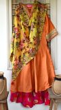 Flared kurta and skirt with floral printed embroidered dupatta