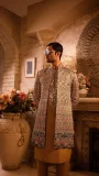 Short Front Open Mirror Embroidered Sherwani
