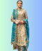 Gold Shirt Paired with Turquoise Dupatta and Churidar