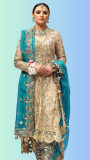 Gold Shirt Paired with Turquoise Dupatta and Churidar