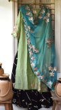 Green kurta with black printed skirt and embrodered dupatta