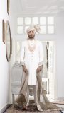 White Sherwani with hand-embroidered taupe Dupatta