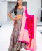 Kalamkaari georgette skirt with emerald gray blouse