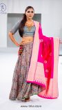 Kalamkaari georgette skirt with emerald gray blouse