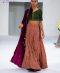 Kalamkaari georgette skirt with emerald green blouse with aariwork teamed up with handworked velvet dupatta