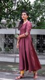 Munga silk Anarkali in brown with hand embroidery