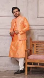 Orange Waistcoat For Men With Mirror Work