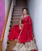 Red Maheshwari silk saree with kalamkaari blouse