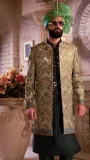 Short Front Open Mirror Embroidered Sherwani