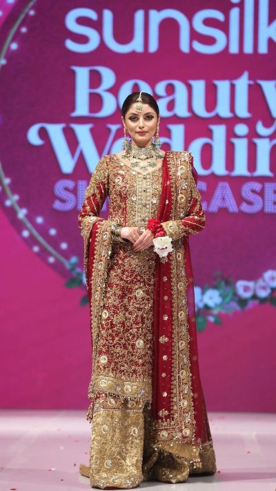 bridal sharara with resham and gold embroidery