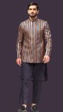 navy-blue kurta paired with tailored trousers