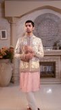 soft pink and light grey with gold and pink hand embroidery