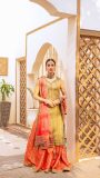 gold and tangerine lehenga in pure jamawar