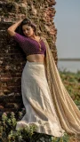 velvet purple blouse Paired with Banarasi skirt