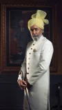 Vista White Sherwani with Matching Inner Suit and Cornsilk Turban