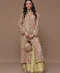 Beige chiffon jacket with raw silk palazzo pants