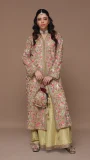 Beige chiffon jacket with raw silk palazzo pants