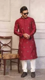 Carmine Red Kurta With Front Motifs