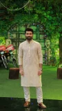 Embroidered Beige Kurta For Men